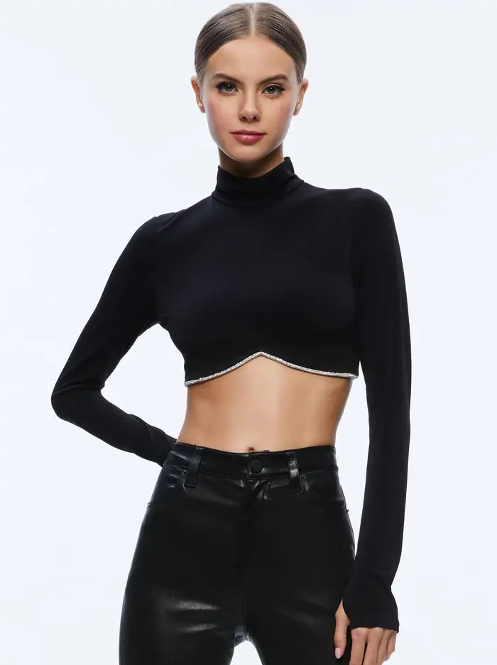 MELANGE RHINESTONE CROPPED TURTLENECK